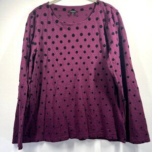 Talbots Women's Top Size XL Pink Black Textured Polka‎ Dot Long Sleeve Stretch